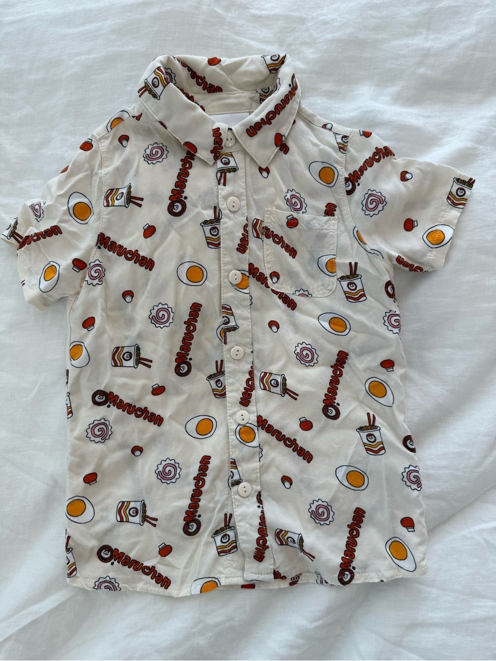 Maruchan Ramen Button Down Shirt Boys 4T Noodle Print Short Sleeve Novelty